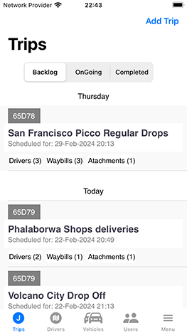 Trip Management Screenshot